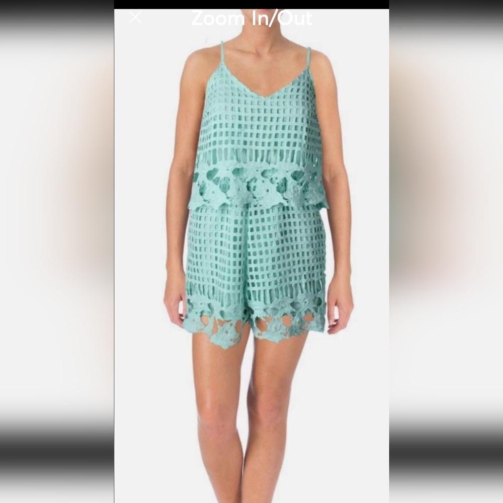 Aqua crochet rompers sleeveless light mint S